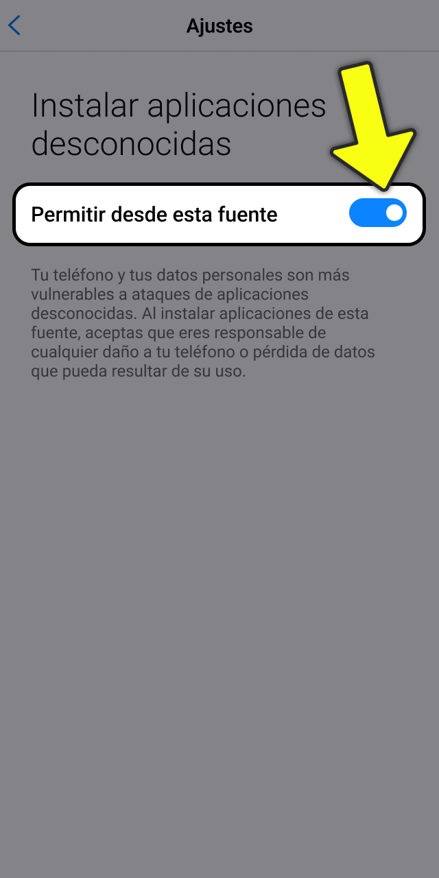 Habilitá las fuentes desconocidas para instalar la app Fortunazo.