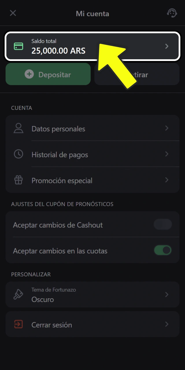 Verificá el saldo acreditado en tu cuenta personal de Fortunazo.