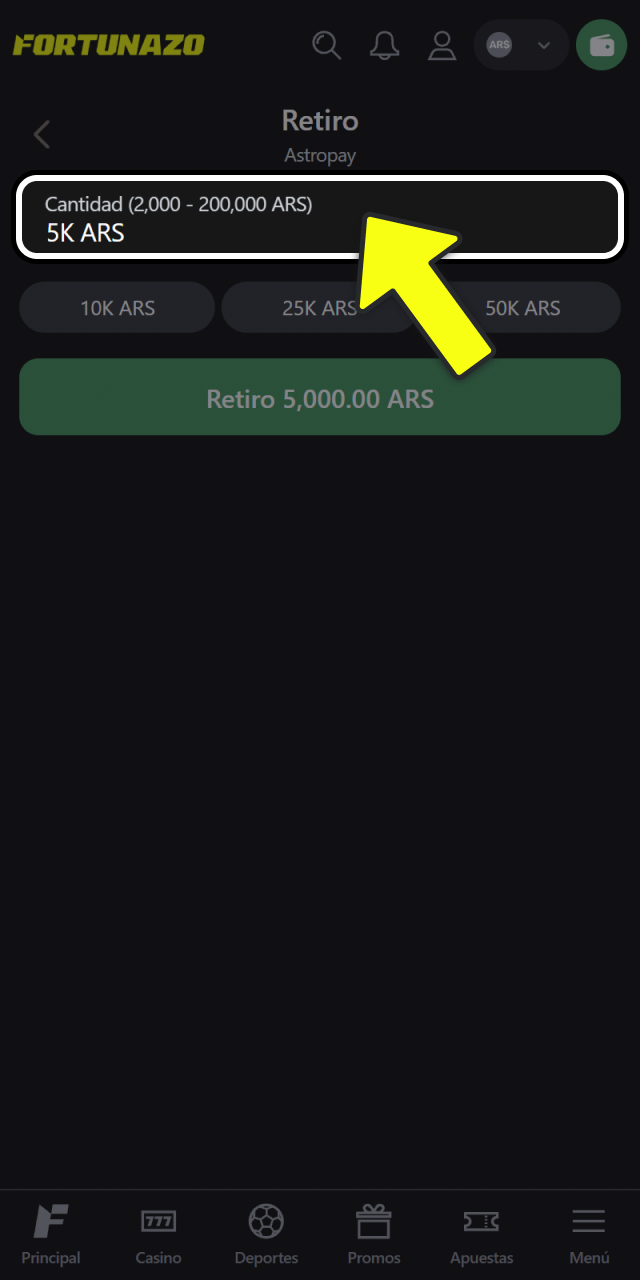 Indicá la cantidad de dinero exacta a retirar en Fortunazo.