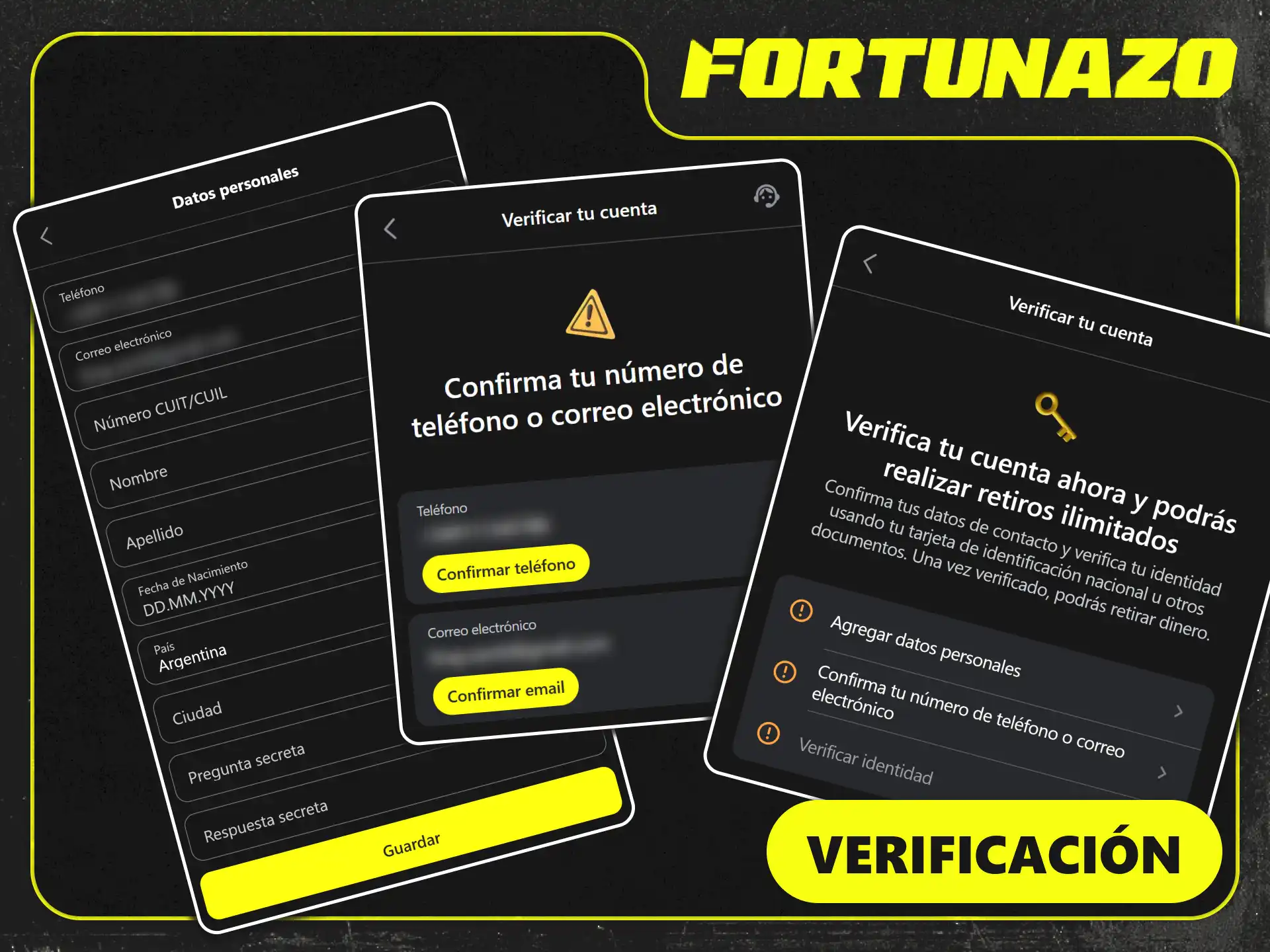 Completá el proceso de verificación de identidad en Fortunazo Argentina.